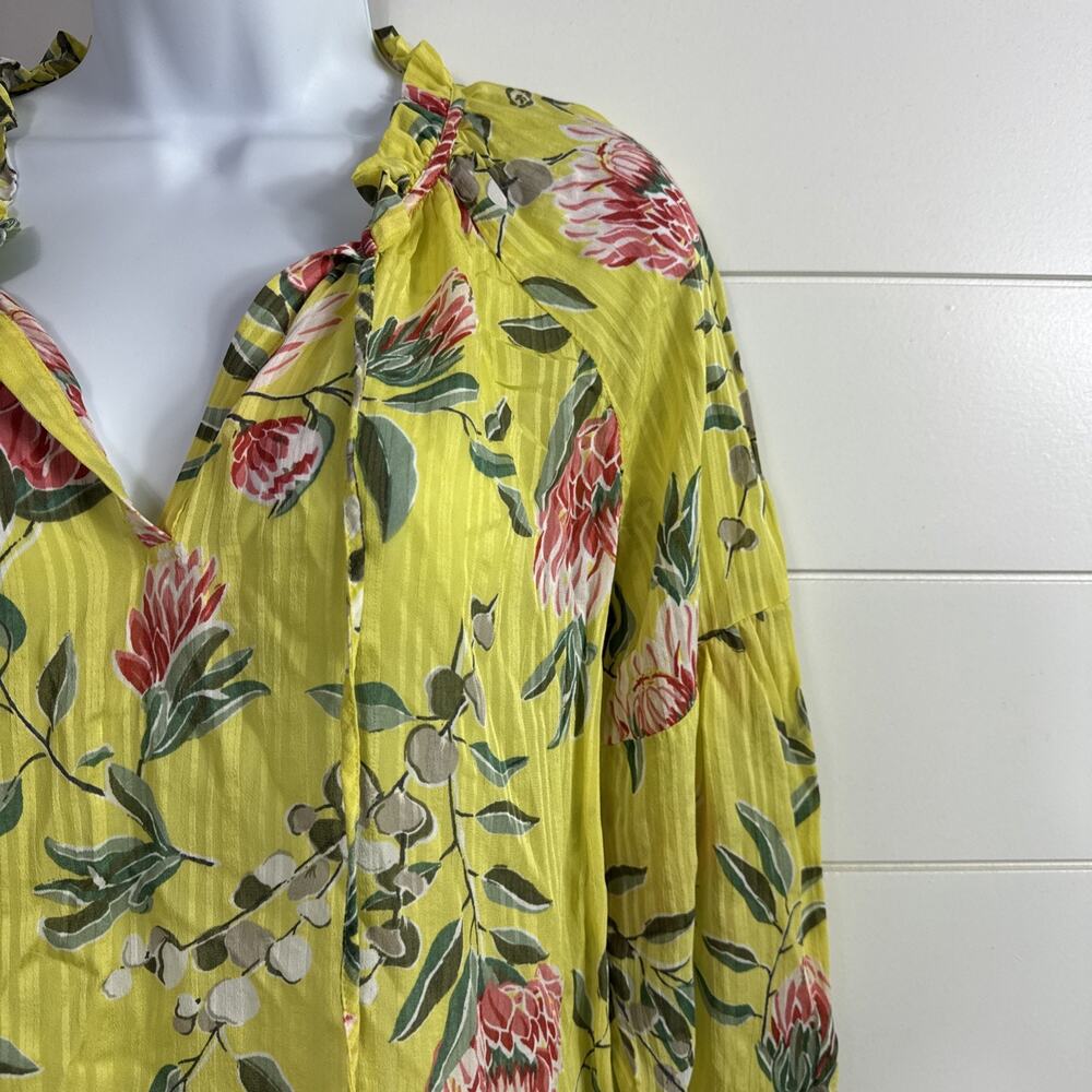 Women's LOFT Blouse Shirt Long Sleeve Yellow Floral Print sz S - Picture 3 of 7